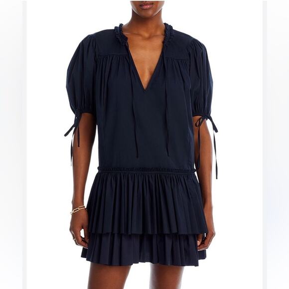 Cinq à Sept Jessalyn Cotton Blend Double Layer Navy Mini Dress Size Large - Picture 1 of 14
